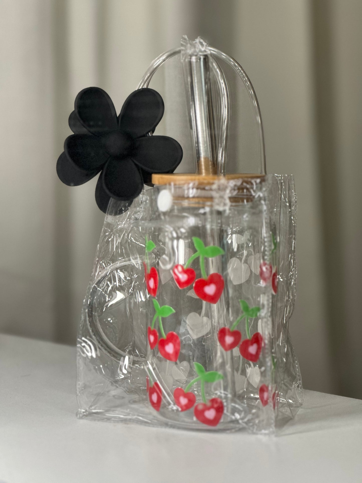 Cherry 🍒 hearts glass cup