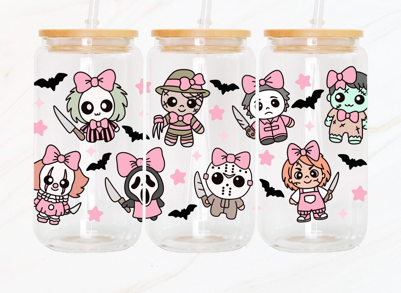 Spooky coquette monsters glass cup