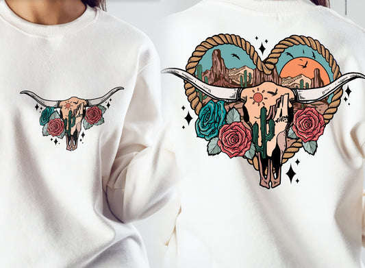 western skull rope heart crewneck