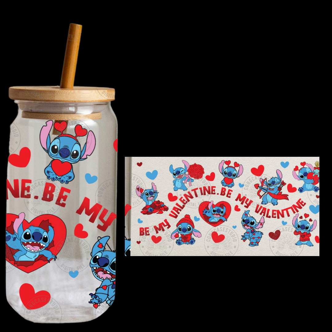 Be my Valentine Stitch glass cup