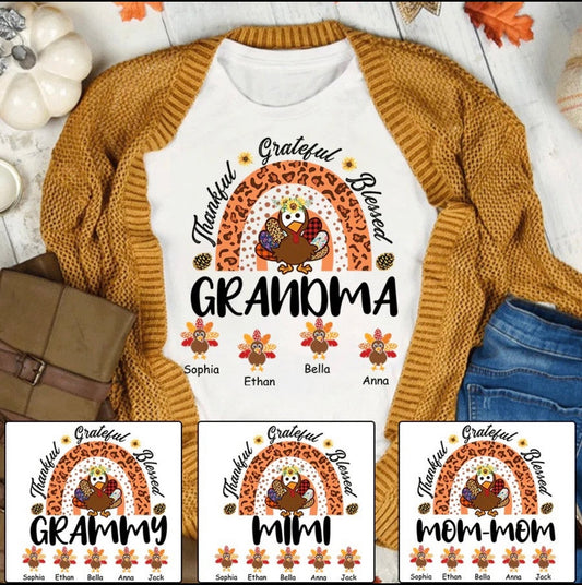 Grandma thanksgiving shirt with lil turkeys personalized