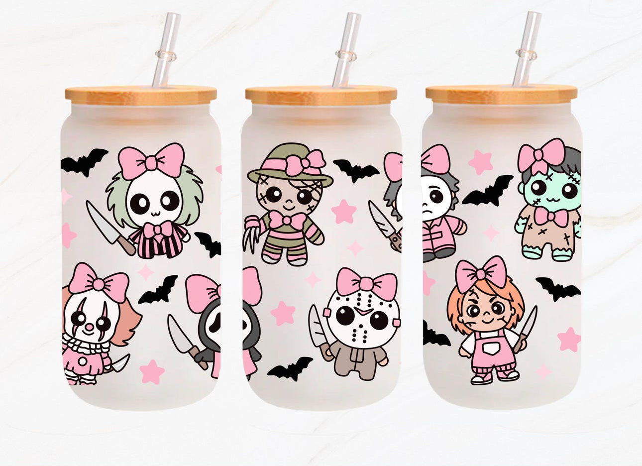 Spooky coquette monsters glass cup