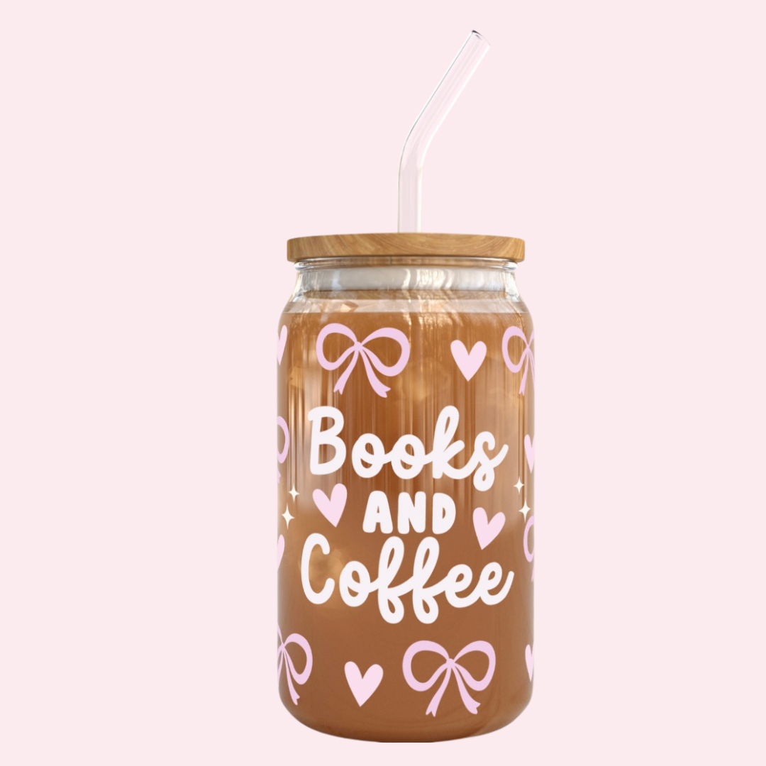 Books and coffee glass cup