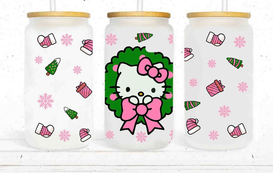 Hello Kitty Christmas wreath glass cup