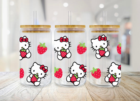 Kitty strawberry glass cup