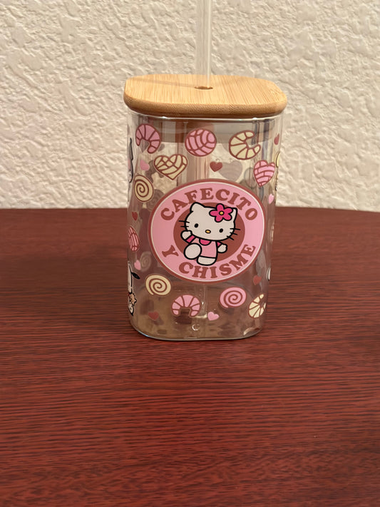 Hello Kitty & friends cafecito y chisme 20oz square glass cup