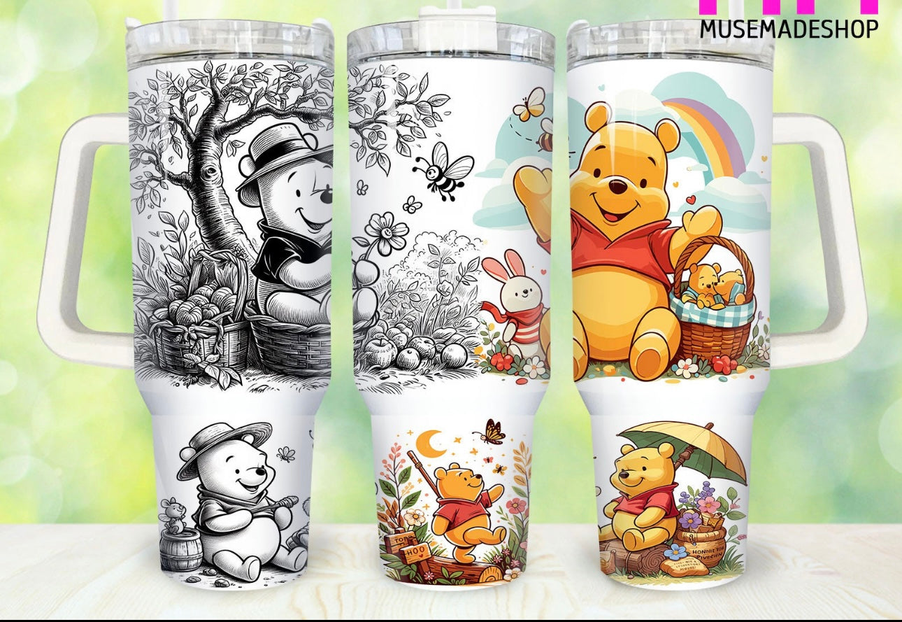 Pooh black and color 40oz tumbler