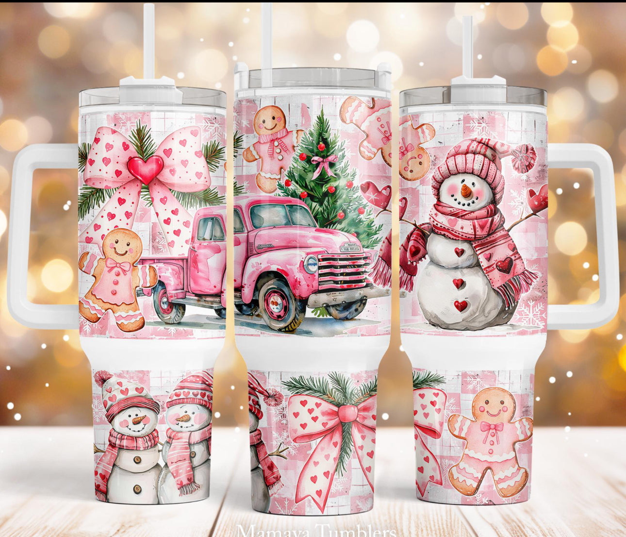 Pink snowman 40oz tumbler