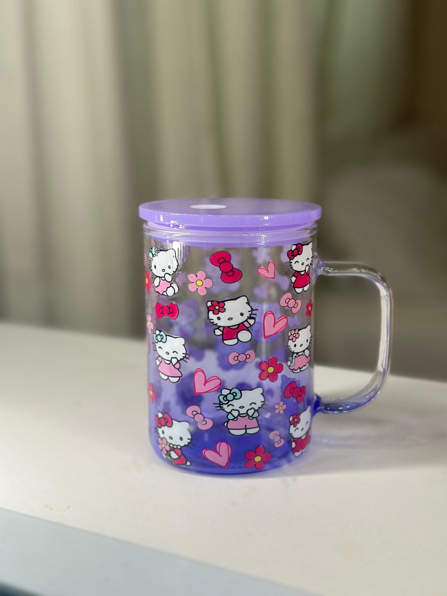 hello kitty purple tint glass cup