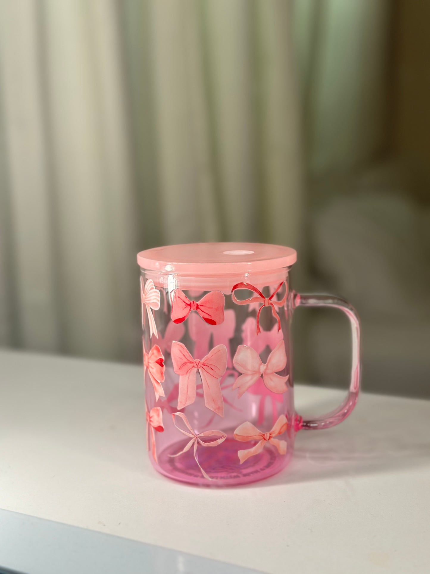 bows pink tint glass cup