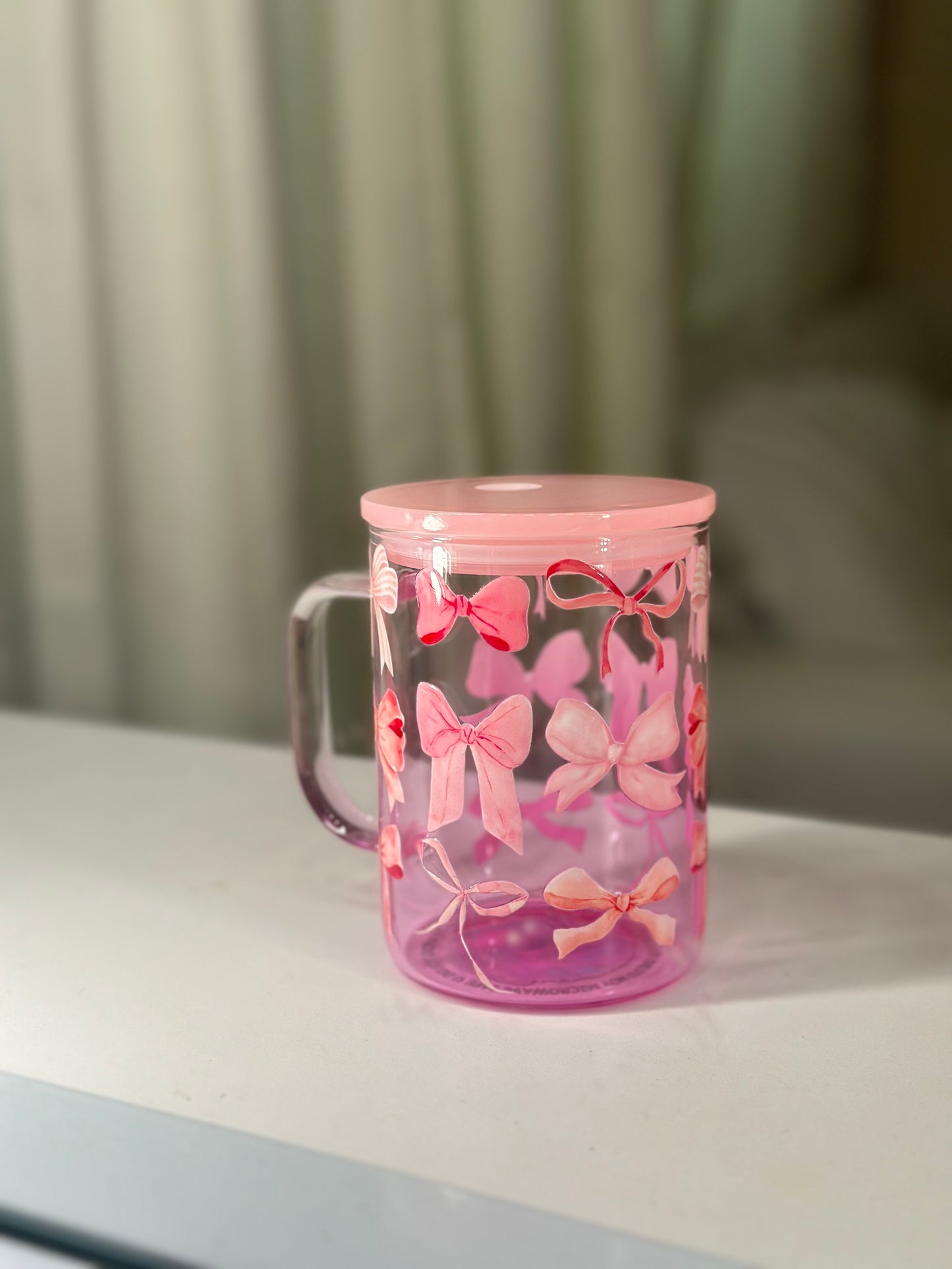 bows pink tint glass cup
