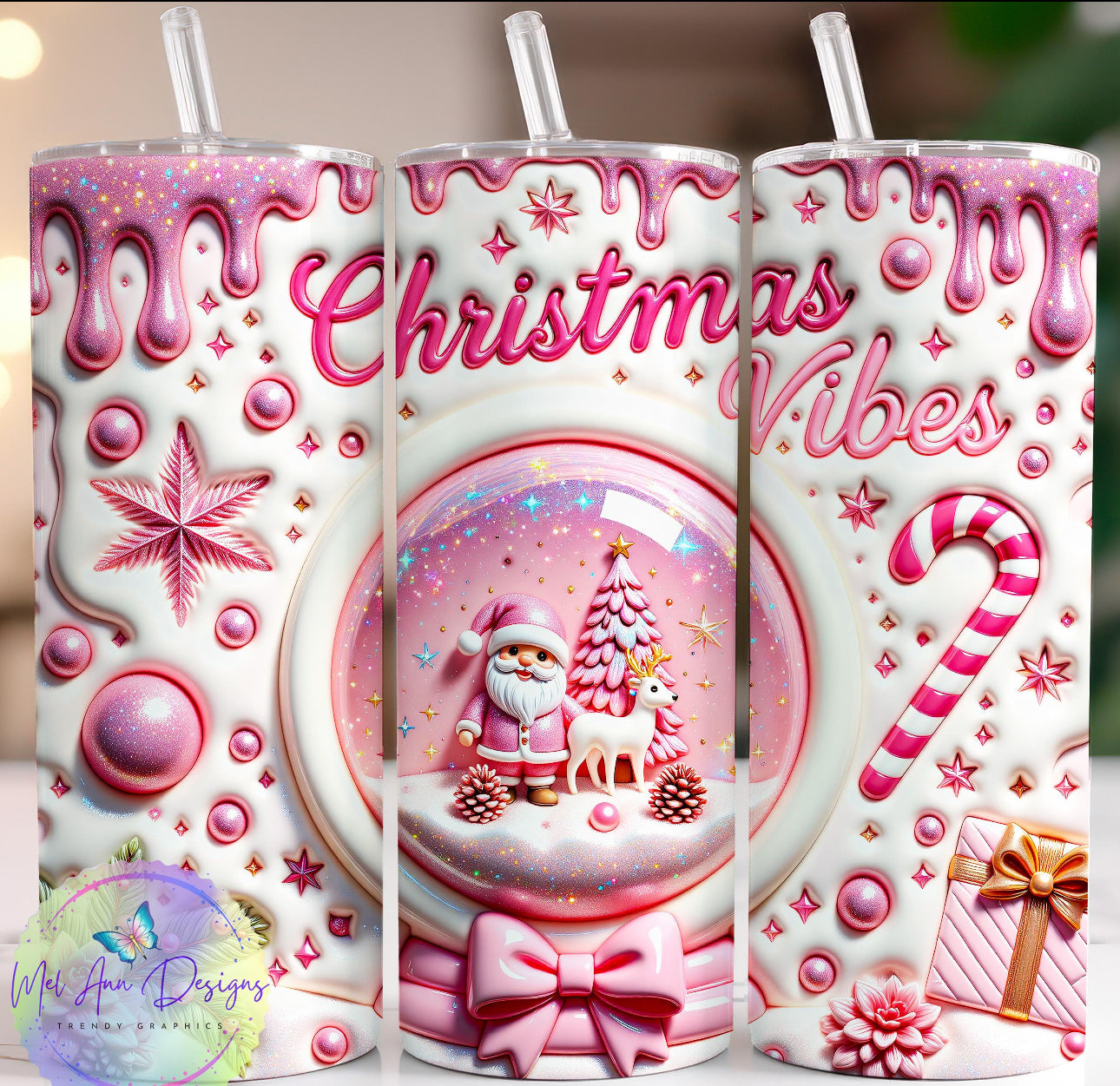 Christmas vibes pink 20oz tumbler