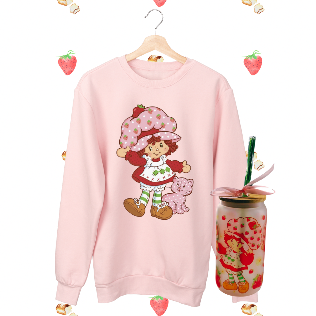 Strawberry shortcake crewneck & glass cup bundle