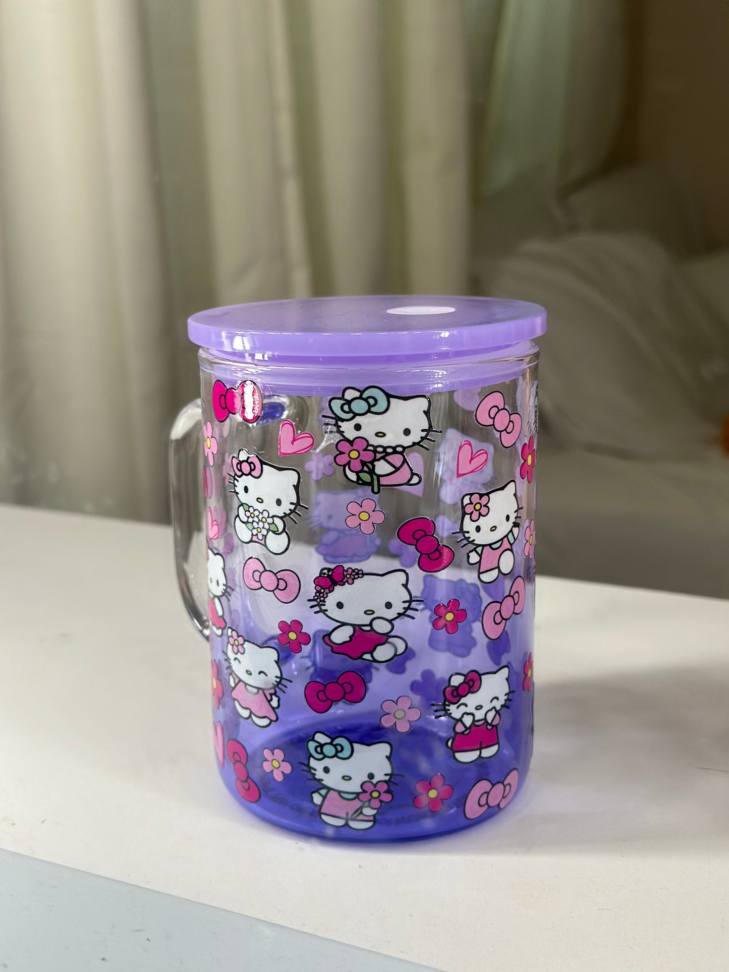 hello kitty purple tint glass cup