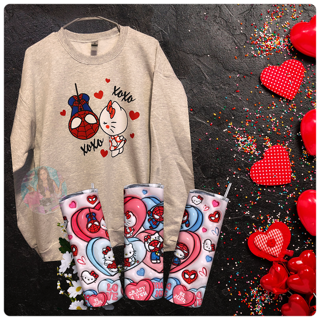 Spiderman & HK valentines Crewneck & 20oz tumbler bundle