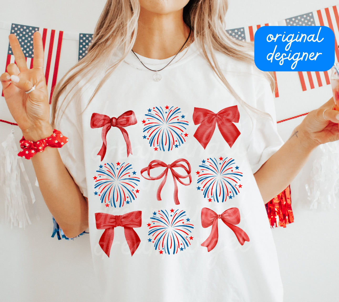 4th of July Fireworks and Bows T-Shirt