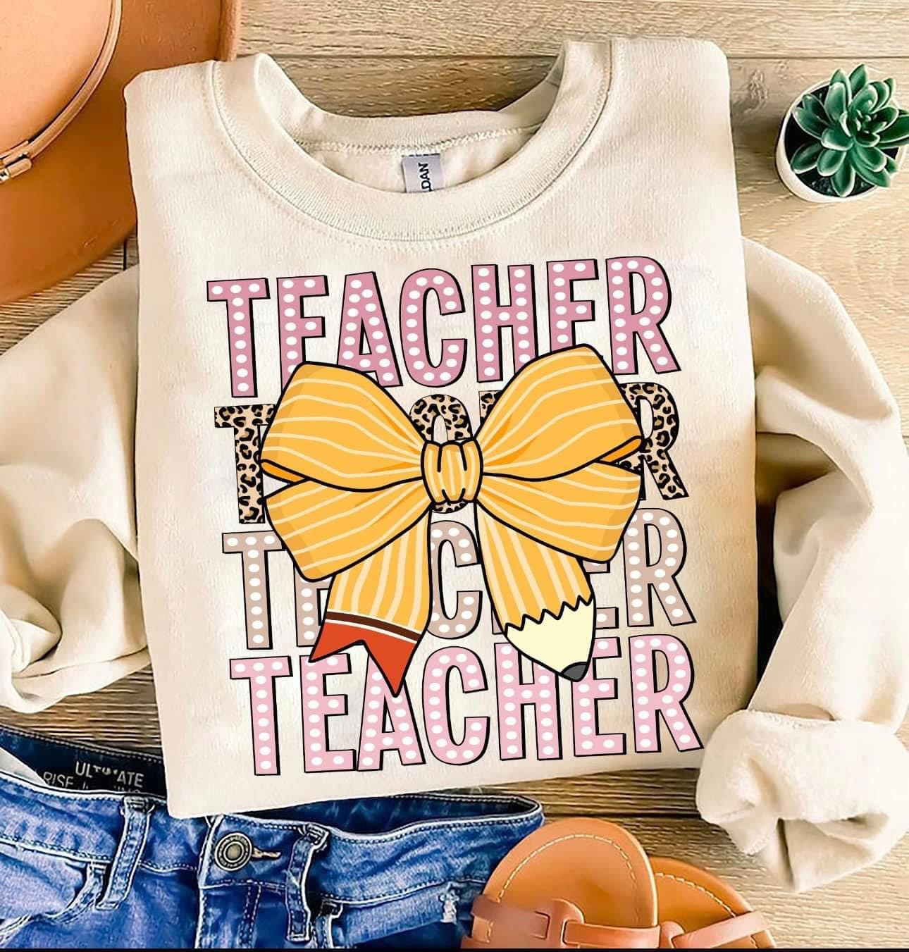 Teacher with Pencil Bow crew neck sweater