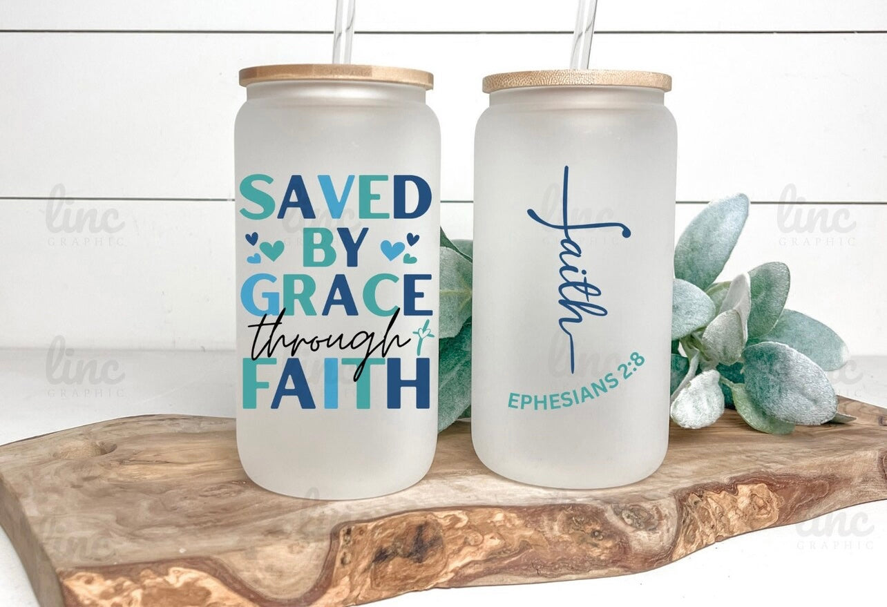 Saved by grace through faith glass cup
