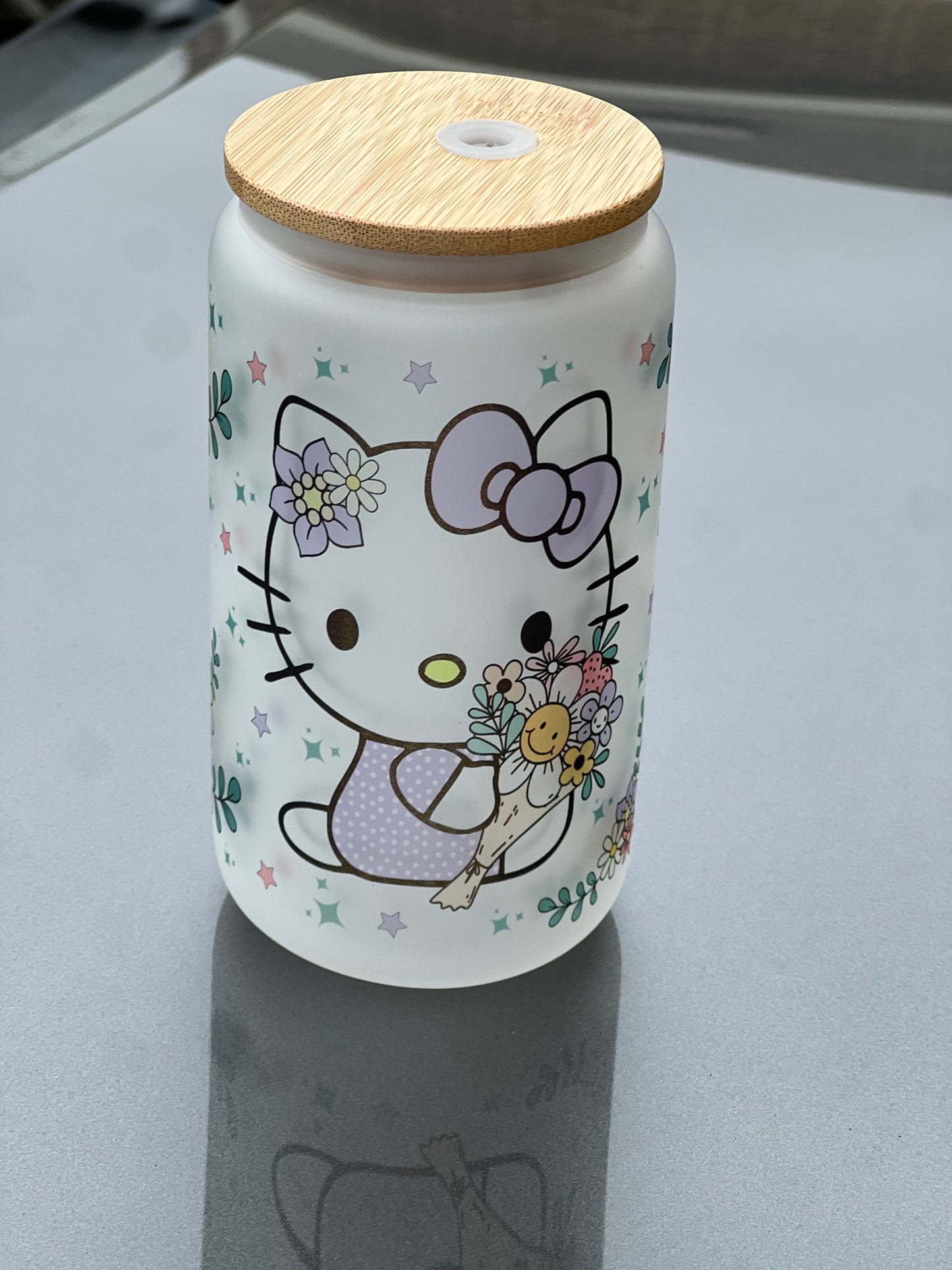 flower hello kitty glass cup