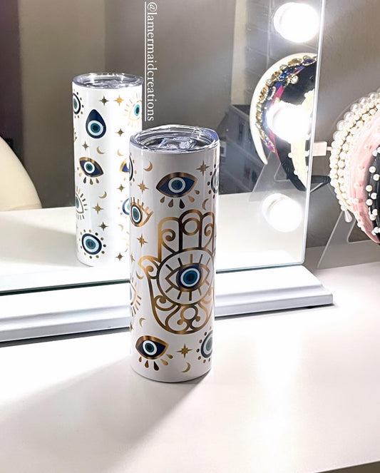 white mal de ojo tumbler